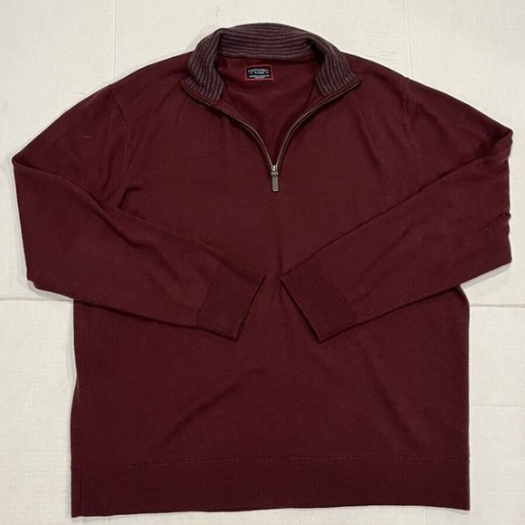 UNTUCKit Men's Wool Quarter Zip Pullover Maroon‎ Sweater - Picture 3 of 4